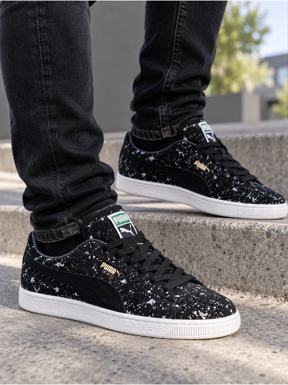Puma Black & White Speckled Suede Sneakers